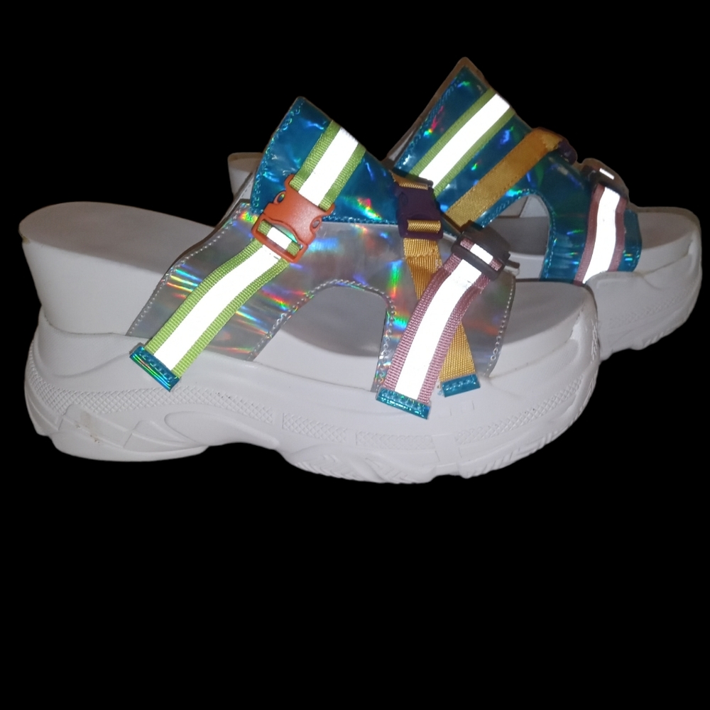 Women's platforms size 10 womens holographic multi color platforms